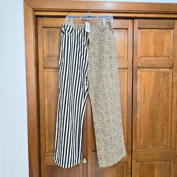 Pants - Mixed Print Wide Leg Pants – Stripe + Leopard – Size XL – NWT